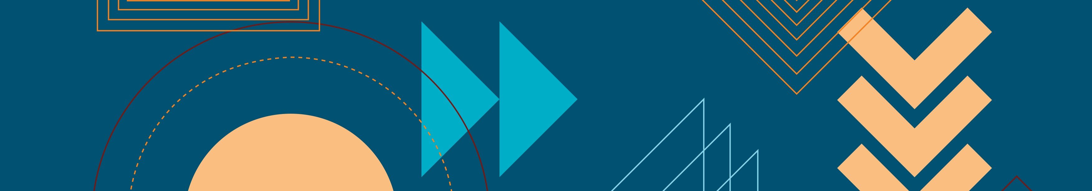 illustrated blue background image with light blue and yellow shapes