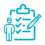 Icon of person with a clipboard, with a checklist